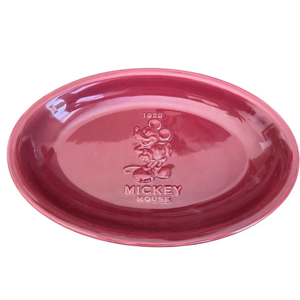 Disney X Hickory Farms Mickey Mouse 1928 Platter Red Burgundy 14